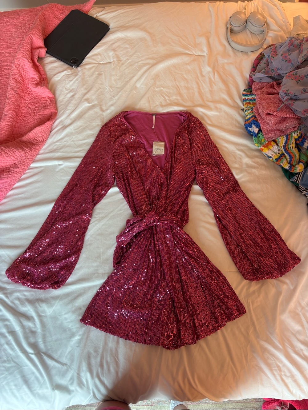 Free People Rose Pink Sequin Wrap Romper